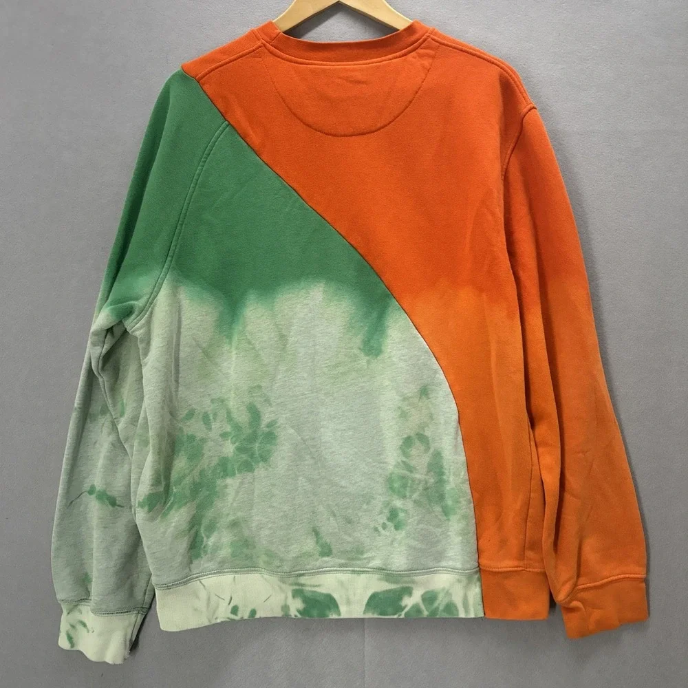 Vintage Nike Tie Dye Crewneck Pullover Sweatshirt Large Color Block Green Orange